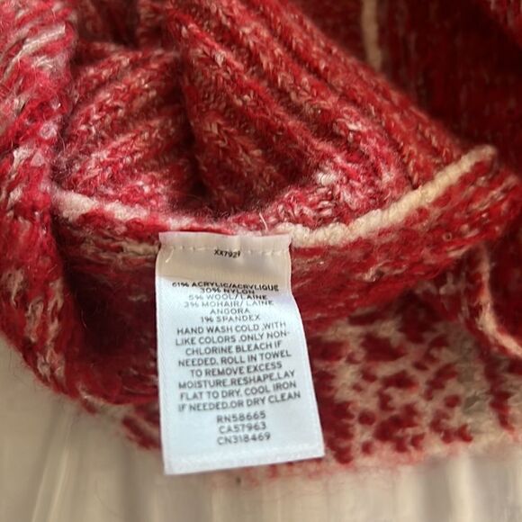 Caslon Jacquard Button Cowl Neck Sweater-Knit Poncho Red Salmon Gray Siz… - Picture 13 of 17